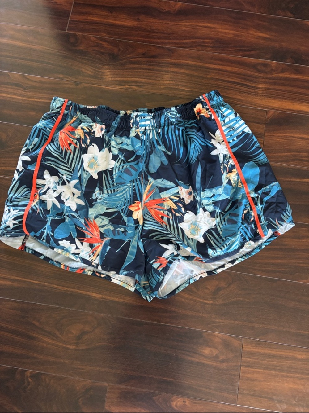 Xersion Navy Shorts with Teal Tropical Waistband